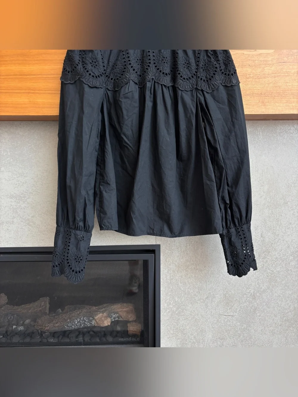 GAP Eyelet Mockneck Shirt In Black, Size XS